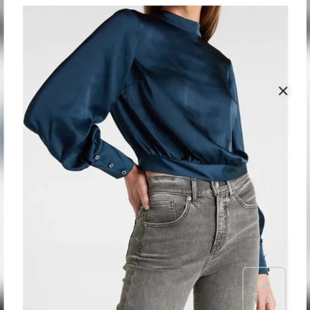 Express Satin Blouse with Tie and Open Back